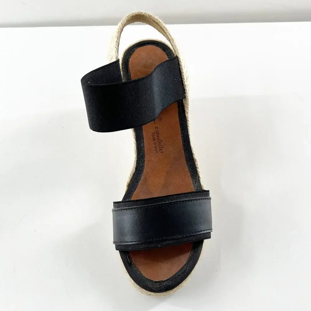 Dalson Leather Slip On Wedge Espadrilles Slingback Sandals Black 37 / US 6.5